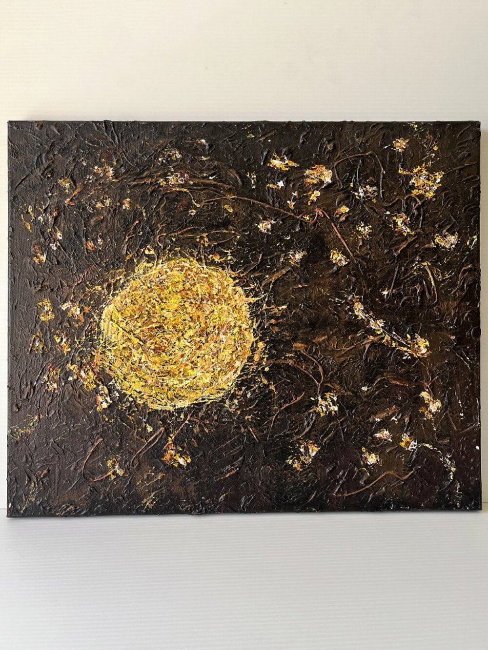 Large Original Abstract Statement Painting Gold Black Textured Impasto 24x20
